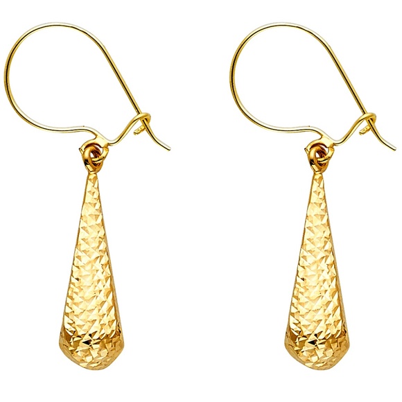 14K Yellow Diamond Cut Hollow Teardrop Hanging